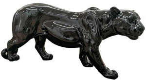 Casa Padrino Luxus Deko Skulptur Panther Schwarz H. 80 x H. 35 cm - Gro�e Deko Figur - XXL Deko Skulptur - XXL Deko Figur - Wohnzimmer Deko - Garten Deko - Luxus Figuren