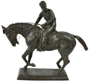 Casa Padrino Luxus Deko Skulptur Jockey auf Pferd Bronze 58 x 19 x H. 53 cm - Bronze Deko Skulptur - Bronze Deko Figur - Schreibtisch Deko - Wohnzimmer Deko - Luxus Qualitt