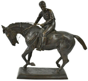 Casa Padrino Luxus Deko Skulptur Jockey auf Pferd Bronze 58 x 19 x H. 53 cm - Bronze Deko Skulptur - Bronze Deko Figur - Schreibtisch Deko - Wohnzimmer Deko - Luxus Qualit�t