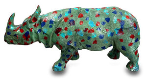 Casa Padrino Luxus Designer Deko Bronze Skulptur Nashorn Gr�n / Mehrfarbig 35 x 7 x H. 17 cm - Handgefertigte Bronze Deko Figur - Schreibtisch Deko - Luxus Qualit�t - Made in Italy