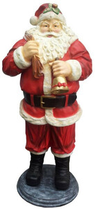 Casa Padrino Luxus Deko Skulptur Weihnachtsmann mit Glocke Rot / Mehrfarbig H. 185 cm - Lebengro�e Weihnachts Deko Figur - XXL Deko Skulptur - XXL Deko Figur - XXL Weihnachts Skulptur