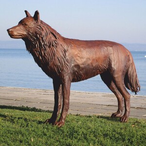 Casa Padrino Luxus Deko Skulptur Wolf Rost 142 cm - Lebensgro�e Stahl Skulptur - Garten Deko Figur - Garten Metall Skulpturen