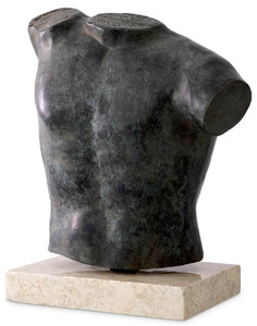Casa Padrino Luxus Deko Torso Skulptur Antik Bronze / Beige 38 x 23 x H. 48 cm - Metall Deko Figur mit Marmorsockel - Wohnzimmer Deko - Schreibtisch Deko - Bro Deko - Deko Accessoires