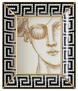Casa Padrino Luxus Deko Schale Frau mit Augenklappe Wei / Schwarz / Gold 20,5 x 17,5 x H. 13,5 cm - Handbemalte Porzellan Schale - Luxus Qualitt - Made in Italy