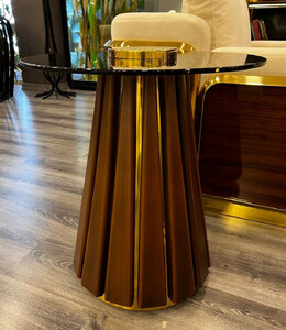 Casa Padrino Luxus Beistelltisch Braun / Gold  50 x H. 60 cm - Runder Tisch mit Glasplatte - Wohnzimmer Mbel - Luxus Mbel - Hotel Mbel - Luxus Kollektion