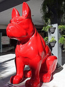 Casa Padrino Luxus Deko Skulptur Hund Bulldogge Rot 220 x 130 x H. 250 cm - Riesige Garten Skulptur - Riesige Garten Figur - XXL Deko Skulptur - XXL Deko Figur - XXL Tierfigur