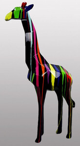 Casa Padrino Luxus Designer Deko Skulptur Giraffe Schwarz / Mehrfarbig H. 200 cm - Riesige Gartenskulptur - Lebensgroe Skulptur - XXL Deko Skulptur - XXL Deko Figur - XXL Tierfigur