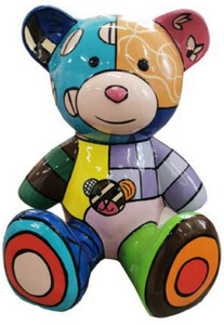 Casa Padrino Luxus Designer Dekofigur Teddyb�r Bunt 33 x H. 37 cm - Wohnzimmer Deko Figur - Luxus Deko Figur - Designer Deko Figur - Luxus Accessoires