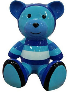Casa Padrino Luxus Designer Dekofigur Teddyb�r Blau / Mehrfarbig 33 x H. 37 cm - Wohnzimmer Deko Figur - Luxus Deko Figur - Designer Deko Figur - Luxus Accessoires