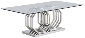 Casa Padrino Luxus Esstisch Silber 220 x 120 x H. 75 cm - Rechteckiger Metall Esszimmertisch mit Glasplatte - Esszimmer Mbel - Luxus Mbel