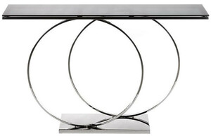 Casa Padrino Luxus Designer Konsole Silber / Schwarz 150 x 36 x H. 91 cm - Metall Konsolentisch mit Glasplatte - Luxus Designer Wohnzimmer M�bel