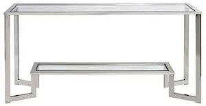 Casa Padrino Luxus Konsole Silber 160 x 40 x H. 78 cm - Metall Konsolentisch mit Glasplatten - Wohnzimmer Mbel - Luxus Mbel