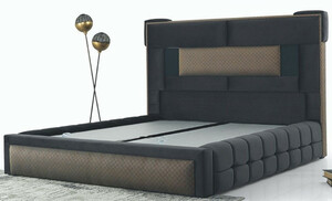 Casa Padrino Luxus Doppelbett Grau / Braun - Modernes Massivholz Bett - Moderne Schlafzimmer & Hotel M�bel - Luxus Kollektion