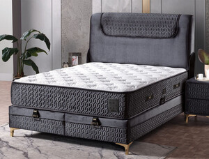 Casa Padrino Luxus Doppelbett Schwarz / Wei / Gold 180 x 200 cm - Massivholz Bett mit Kopfteil und Matratze - Schlafzimmer Mbel - Hotel Mbel - Luxus Mbel - Luxus Einrichtung