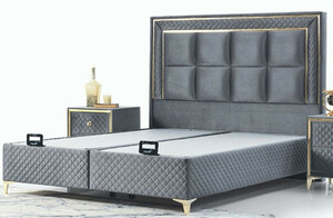 Casa Padrino Luxus Doppelbett Grau / Gold - Modernes Massivholz Bett - Moderne Schlafzimmer & Hotel M�bel - Luxus Kollektion