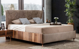Casa Padrino Luxus Doppelbett Grau / Braun / Kupfer 193 x 225 x H. 115 cm - Massivholz Bett - Schlafzimmer M�bel - Hotel M�bel - Luxus M�bel - Luxus Einrichtung