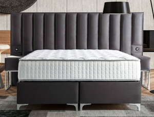 Casa Padrino Luxus Doppelbett Grau / Silber - Verschiedene Gren - Massivholz Bett mit Kopfteil und Matratze - Schlafzimmer Mbel - Hotel Mbel - Luxus Mbel
