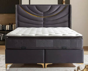 Casa Padrino Luxus Doppelbett Lila / Gold - Verschiedene Gren - Massivholz Bett mit Kopfteil und Matratze - Hotel Mbel - Schlafzimmer Mbel - Luxus Mbel