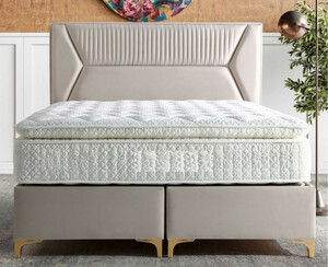 Casa Padrino Luxus Doppelbett Grau / Gold - Verschiedene Gren - Massivholz Bett mit Kopfteil und Matratze - Schlafzimmer Mbel - Hotel Mbel - Luxus Mbel