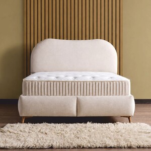Casa Padrino Luxus Doppelbett mit Matratze und LED Beleuchtung Beige / Braun 180 x 200 cm - Hotel M�bel - Schlafzimmer M�bel