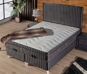 Casa Padrino Luxus Doppelbett mit Matratze Grau / Wei� 180 x 200 cm - Schlafzimmer M�bel