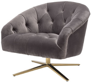 Casa Padrino Luxus Drehsessel Grau / Messingfarben 86 x 87 x H. 74 cm - Wohnzimmer Sessel mit edlem Samtstoff - Luxus Wohnzimmer Mbel