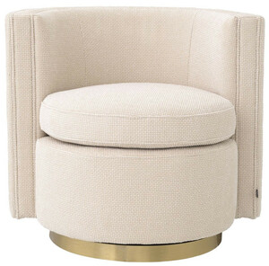 Casa Padrino Luxus Drehsessel Beige / Matt Gold 80 x 73 x H. 71,5 cm - Gepolsteter Wohnzimmer Sessel - Luxus Wohnzimmer M�bel