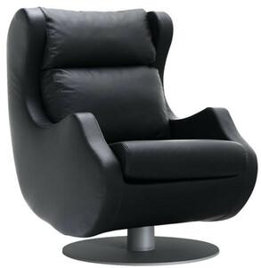 Casa Padrino Luxus Drehsessel Schwarz / Grau 72 x 82 x H. 96 cm - Relax Sessel - Leder Sessel - Luxus M�bel