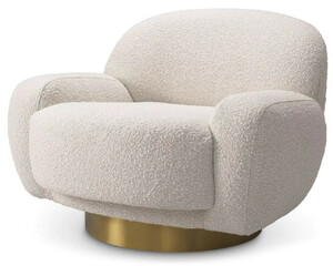 Casa Padrino Luxus Drehsessel Creme / Messing 95 x 90 x H. 70 cm - Moderner Wohnzimmer Sessel - Luxus Wohnzimmer M�bel