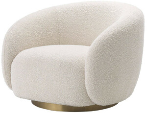 Casa Padrino Luxus Drehsessel Creme / Messingfarben 96 x 85 x H. 70 cm - Wohnzimmer Sessel - Luxus M�bel