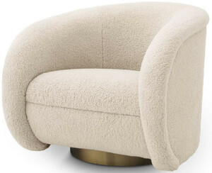 Casa Padrino Luxus Drehsessel Creme / Messingfarben 83 x 80 x H. 75 cm - Wohnzimmer Sessel mit Kunstfell - Wohnzimmer Mbel - Luxus Kollektion