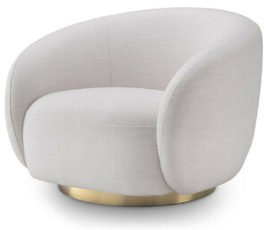 Casa Padrino Luxus Drehsessel Wei / Messingfarben 96 x 85 x H. 74 cm - Wohnzimmer Sessel - Wohnzimmer Mbel - Luxus Qualitt
