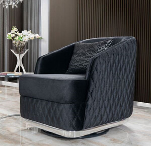 Casa Padrino Luxus Drehsessel Schwarz / Silber 85 x 80 x H. 75 cm - Wohnzimmer Sessel - Hotel Sessel - Wohnzimmer M�bel - Hotel M�bel - Luxus M�bel - Luxus Kollektion