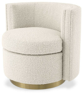 Casa Padrino Luxus Drehsessel Cremefarben / Matt Gold 80 x 73 x H. 71,5 cm - Gepolsteter Wohnzimmer Sessel mit edlem Samtstoff - Luxus M�bel