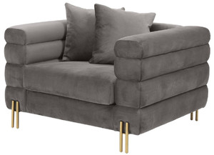 Casa Padrino Luxus Sessel Grau / Messingfarben 109 x 97 x H. 68 cm - Wohnzimmer Sessel mit edlem Samtstoff - Luxus M�bel