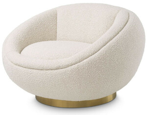 Casa Padrino Luxus Drehsessel Creme / Messing 100 x 102 x H. 68 cm - Moderner Wohnzimmer Sessel - Luxus Wohnzimmer M�bel