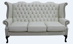 Casa Padrino Luxus Echtleder 3er Sofa Wei Vintage Antik Look 183 x 90 x H. 105 cm - Chesterfield Sofa