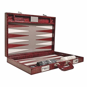 Casa Padrino Luxus Echtleder Backgammon Aktenkoffer Bordeauxrot Kroko Optik - Luxus Accessoires