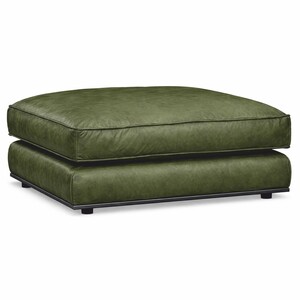 Casa Padrino Luxus Echtleder Hocker Vintage Gr�n / Schwarz 106 cm - Leder M�bel