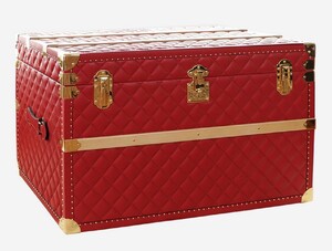 Casa Padrino Luxus Echtleder Koffer Rot / Gold 100 cm - Made in Italy