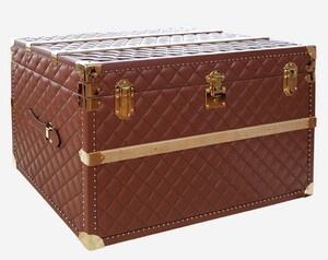 Casa Padrino Luxus Echtleder Koffer Braun / Gold 100 cm - Made in Italy