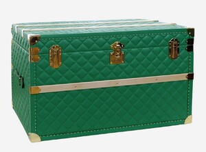 Casa Padrino Luxus Echtleder Koffer Gr�n / Gold 100 cm - Made in Italy