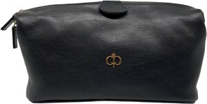Casa Padrino Luxus Echtleder Kosmetiktasche Schwarz / Gold 28 cm - Made in Italy