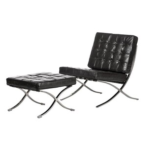 Casa Padrino Luxus Echtleder Lounge Sessel mit Hocker Schwarz 81 x 89 x H. 76 cm - Wohnzimmer M�bel