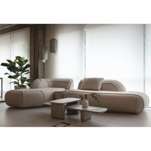 Casa Padrino Luxus Ecksofa mit integriertem Beistelltisch Beige 332 cm - Modulares Wohnzimmer Sofa