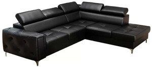 Casa Padrino Luxus Leder Ecksofa Schwarz / Silber 255 x 225 x H. 78-99 cm - Naturleder Wohnzimmer Sofa mit verstellbaren Kopfsttzen - Wohnzimmer Mbel - Leder Mbel - Luxus Mbel