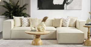 Casa Padrino Luxus Ecksofa Elfenbein 315 x 200 x H. 80 cm - Wohnzimmer Sofa - Wohnzimmer M�bel - Luxus M�bel - Luxus Wohnzimmer Einrichtung