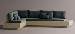 Casa Padrino Luxus Ecksofa Dunkelblau / Creme 325 x 265 cm - Modulares Wetterfestes Beton Sofa