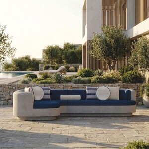 Casa Padrino Luxus Ecksofa Linke Seite Grau / Blau 335 x 281 cm - Modulares Beton Sofa