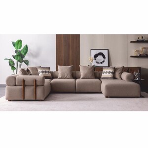 Casa Padrino Luxus Ecksofa Grau / Braun 390 cm - Modulares Wohnzimmer Sofa